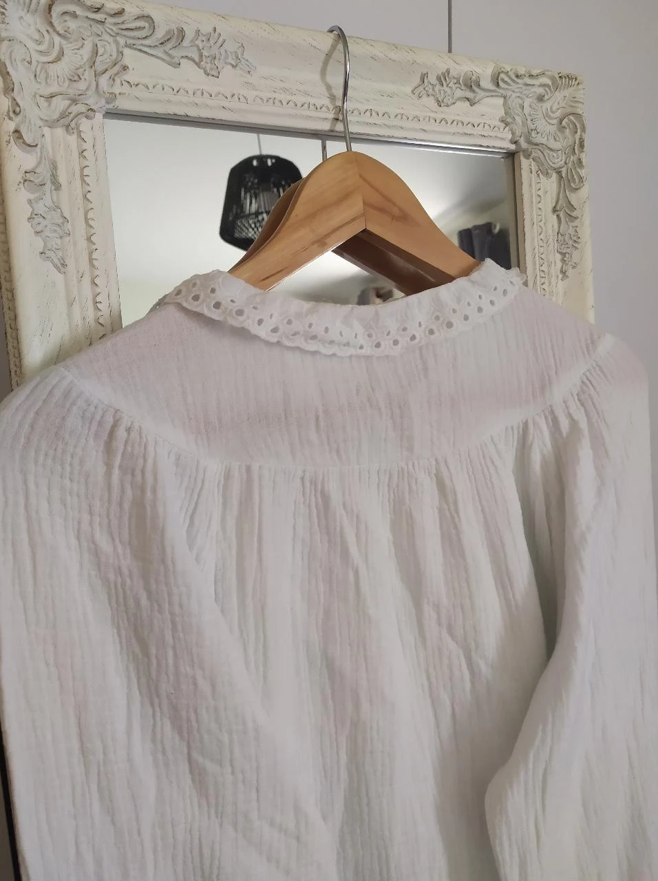 Blusa de Gaze de Crochê de Algodão Boho Cherry Paris Branca G – photo 13